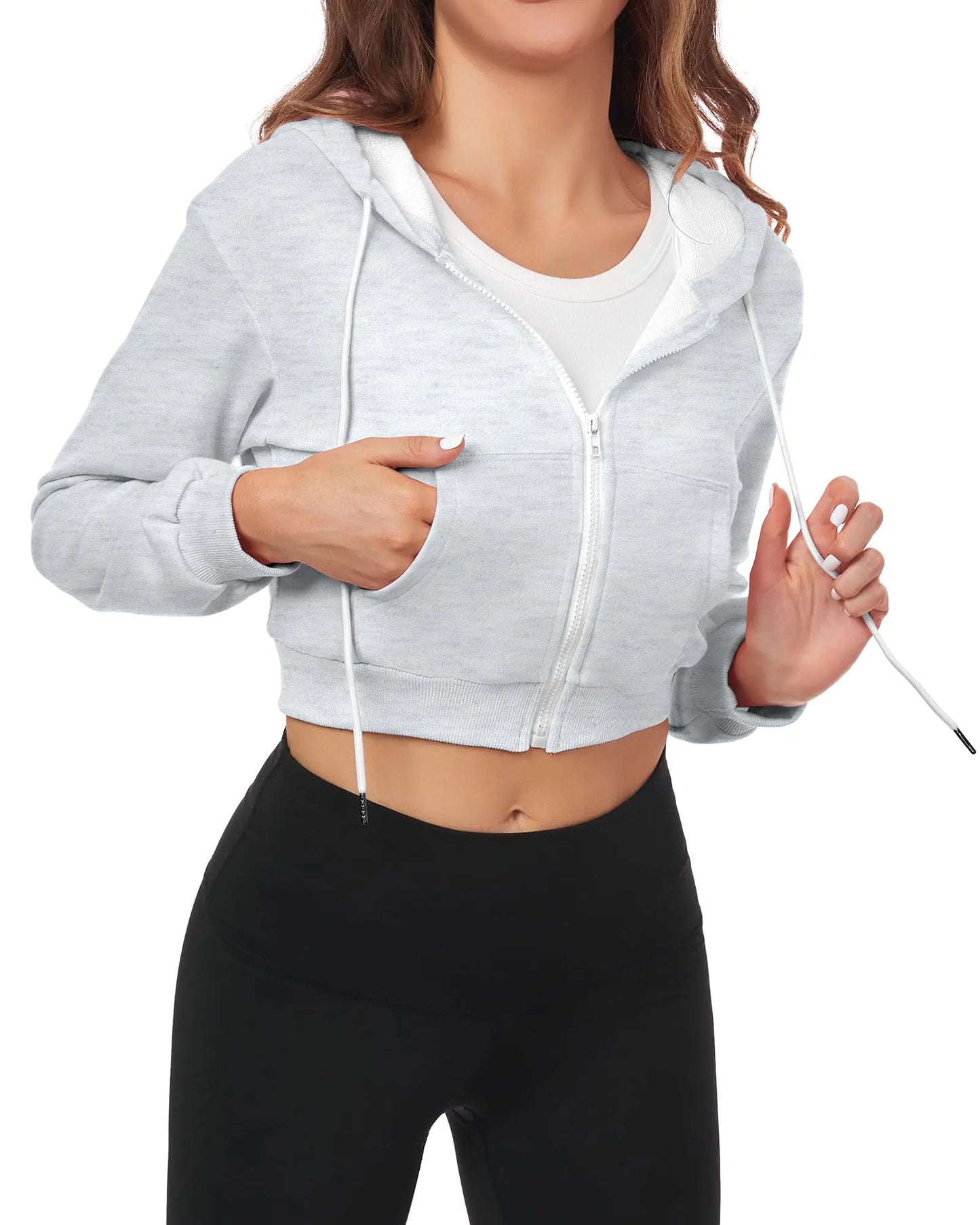 FKEEP Cropped Zip Workout Hoodie