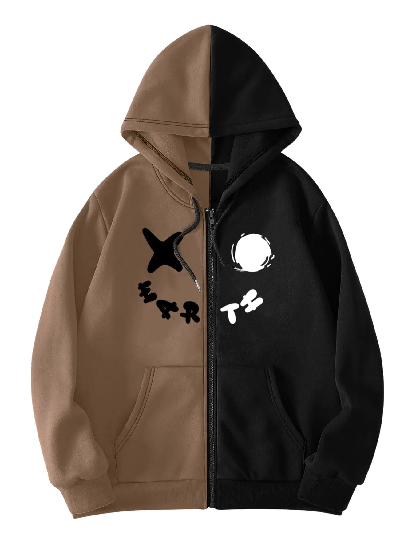 RoseSeek Men's Graphic Zip Hoodie - Deep Brown