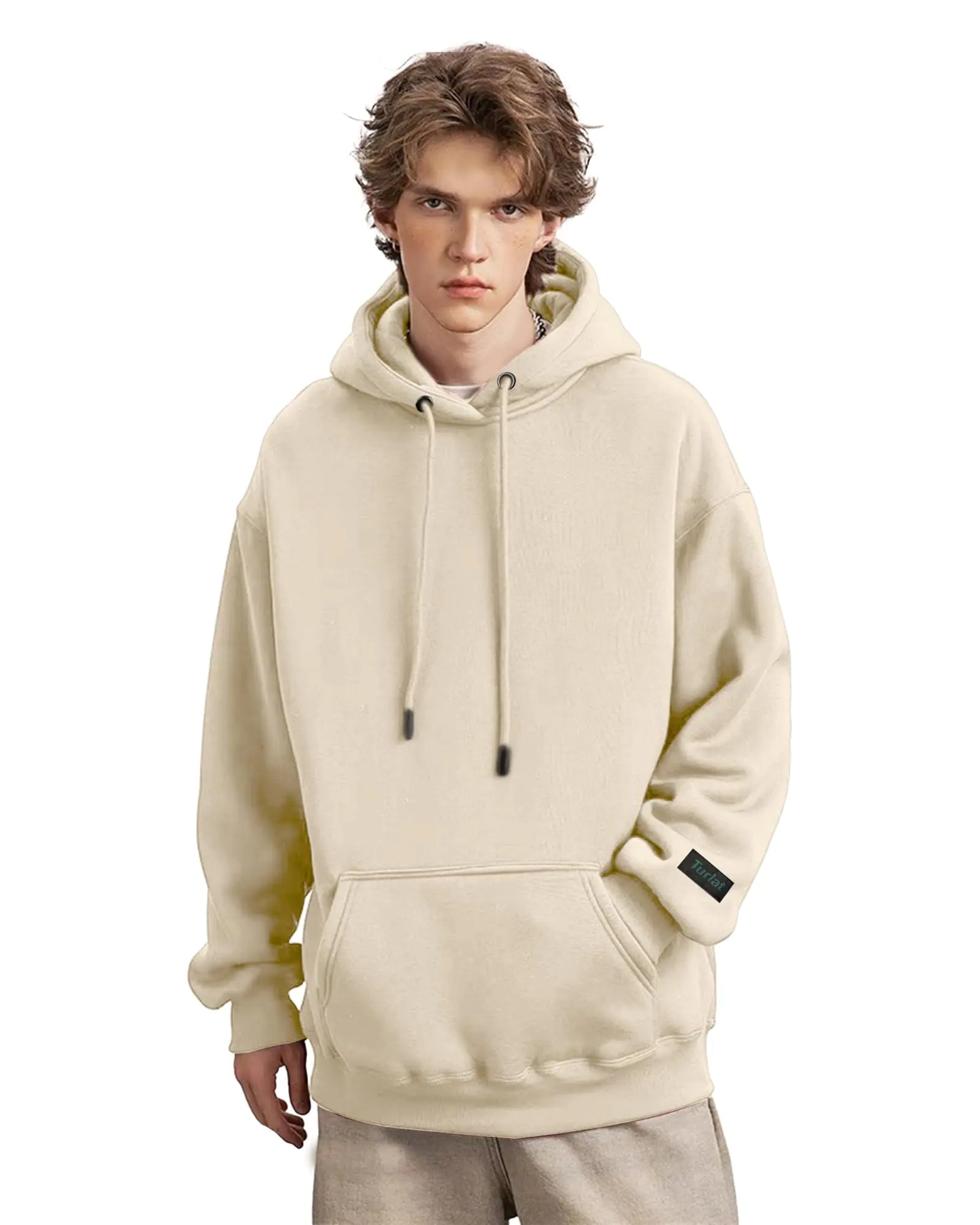 Mens Beige Heavy Duty Fleece Hoodie